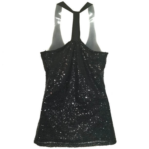 Express Sequin Covered Black Racer-Back Tank Top S - Picture 2 of 7